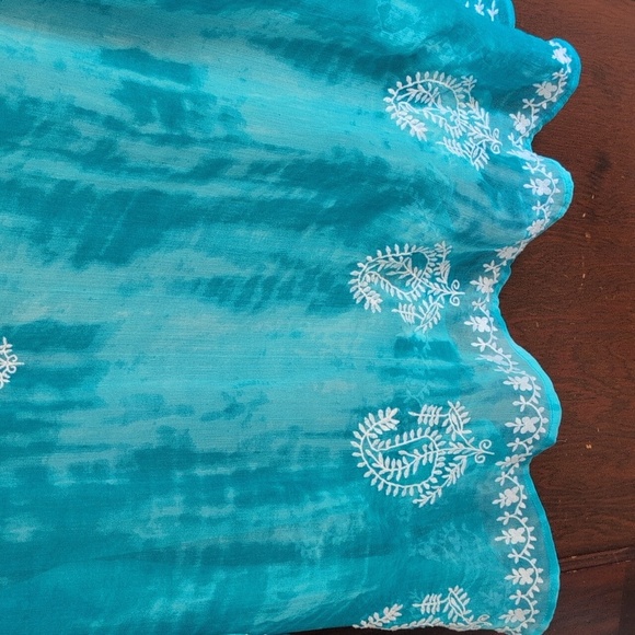 Beaches & Boho Turquoise Blue & White Swim Coverup Size 1X - Picture 4 of 6